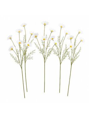 White Faux Daisy Stem 20 Inch Artificial Wildflower Set of 5 Farmhouse Floral De